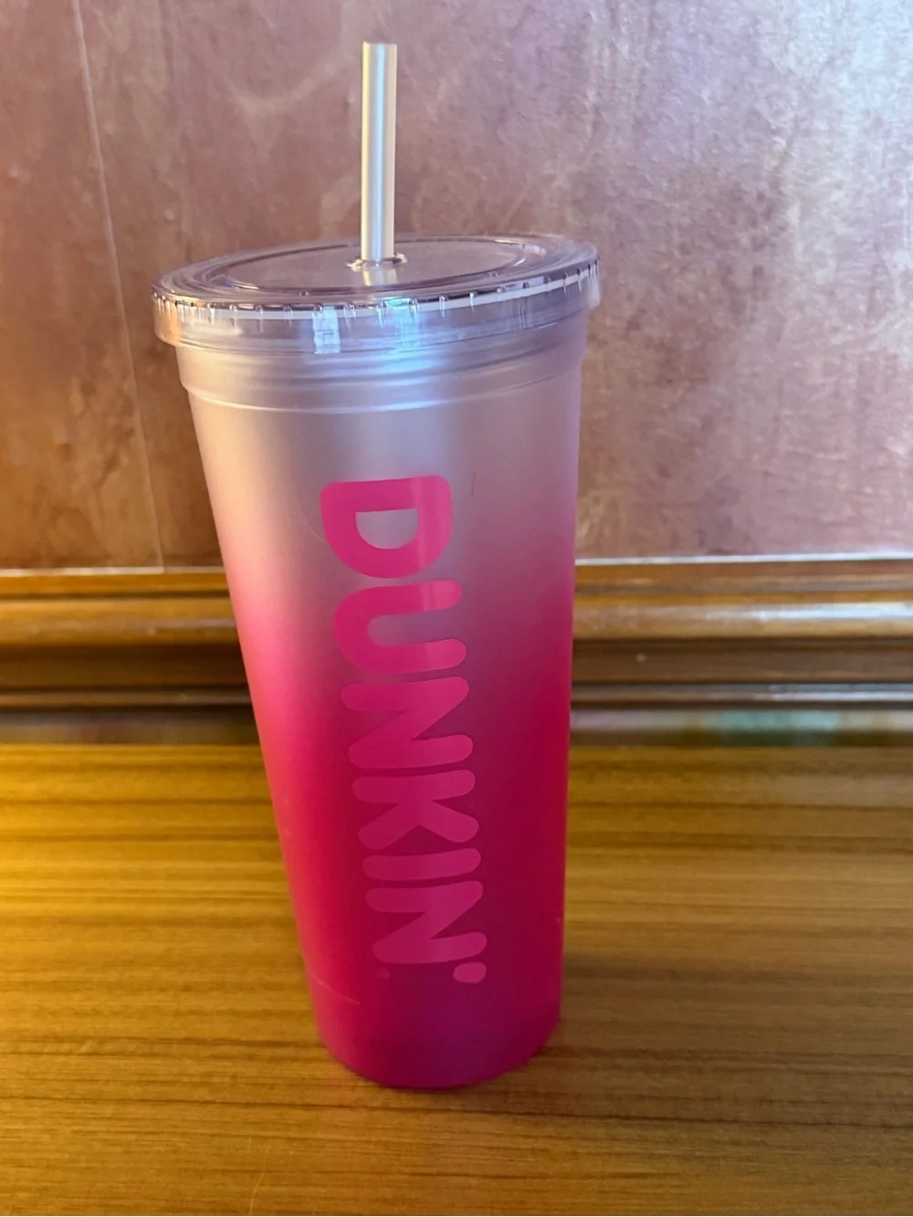 Dunkin' Donuts Summer 2024 Pink Straw & Ombre Plastic Insulated 24oz Tumbler